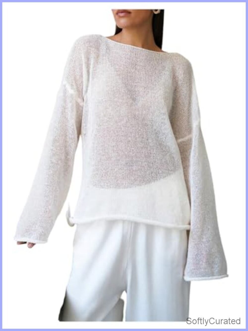 Women's Sheer Mesh Long Sleeve Beach Cover Up Crochet Knit Tops